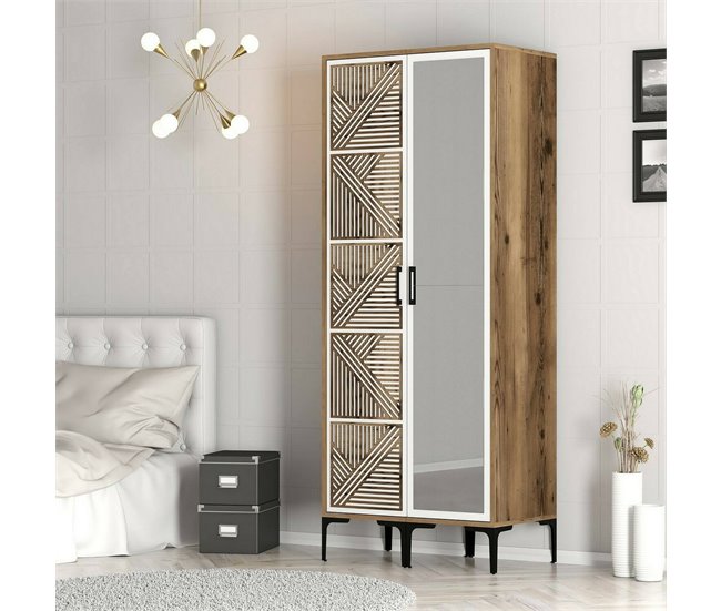 Armário 2 portas com efeito madeira 80 Branco/ Madeira