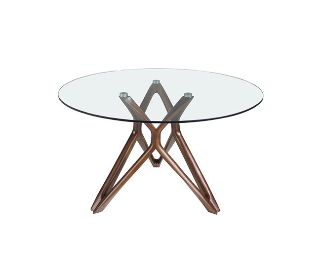 ANGEL CERDA Tabela de jantar redonda vidro temperado e nogueira 140x140 Nogal