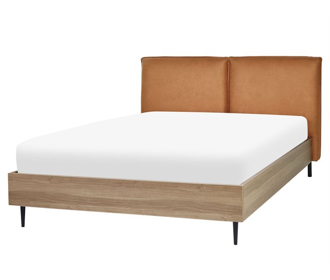 Beliani Cama com estrado Pele sintética LIMANTON 181x215 Dourado