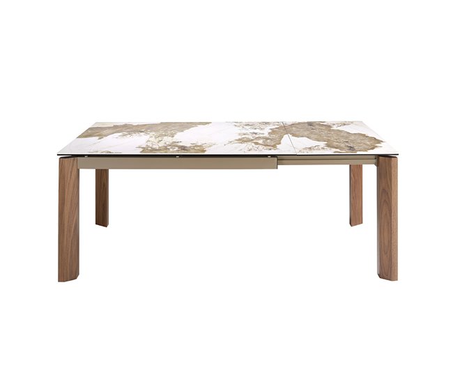 ANGEL CERDA Mesa de jantar extensível retangular mármore porcelânico e nogueira 200x90 Natural/ Branco