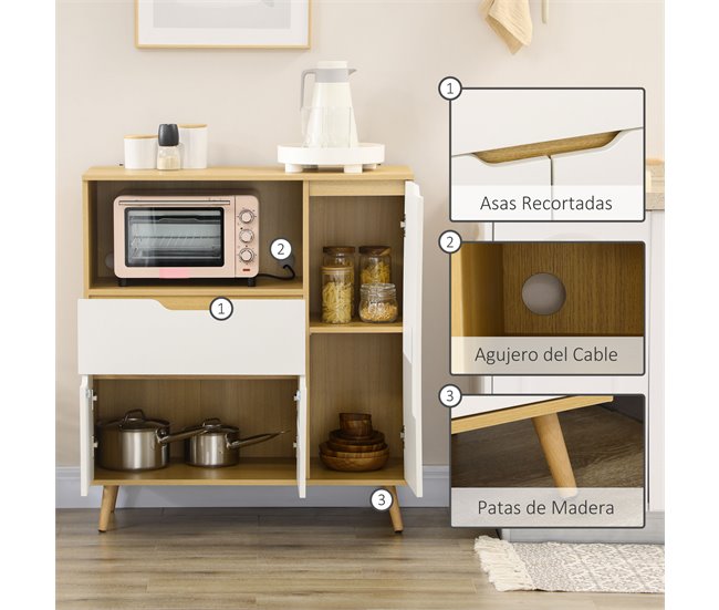 Aparador para Micro-Ondas Melamina de Madeira HOMCOM 90 Branco