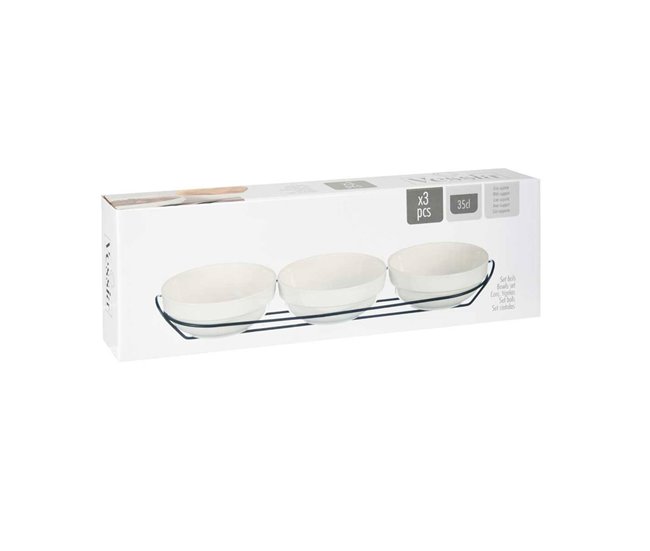 Conjunto de 3 taças em porcelana 350ml + suporte coleção VESSIA Branco