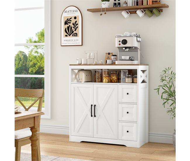 Aparador Escandinavo 100cm com 3 Gavetas e 2 Portas Branco