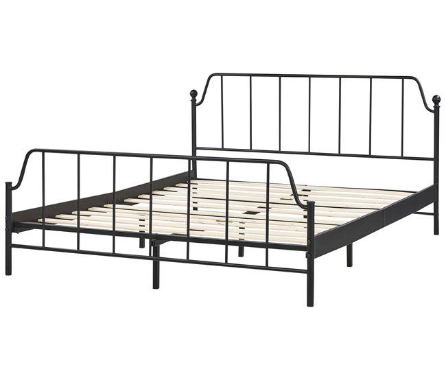 Beliani Cama com estrado Ferro MAURESSAC 164x206 Preto
