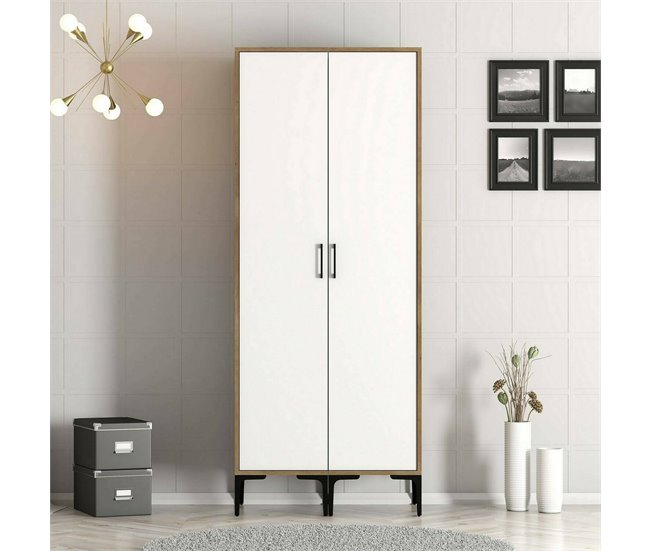 Armário 2 portas com efeito madeira 80 Branco