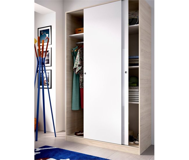 Armário 2 portas com efeito madeira 120 Branco