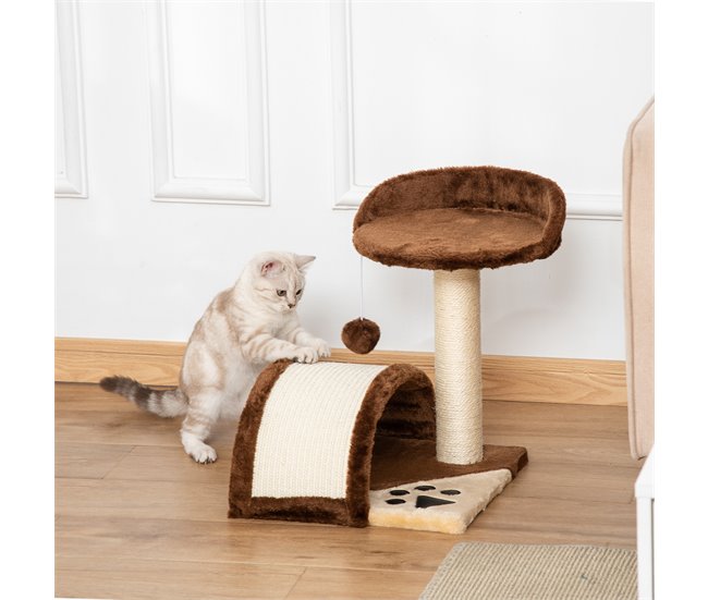 Arranhador para Gatos Aglomerado de Madeira, Pelúcia e Sisal Castanho