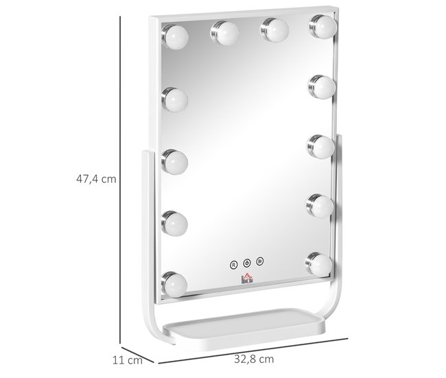 Espelho de Maquilhagem Metal, Vidro e ABS HOMCOM Branco