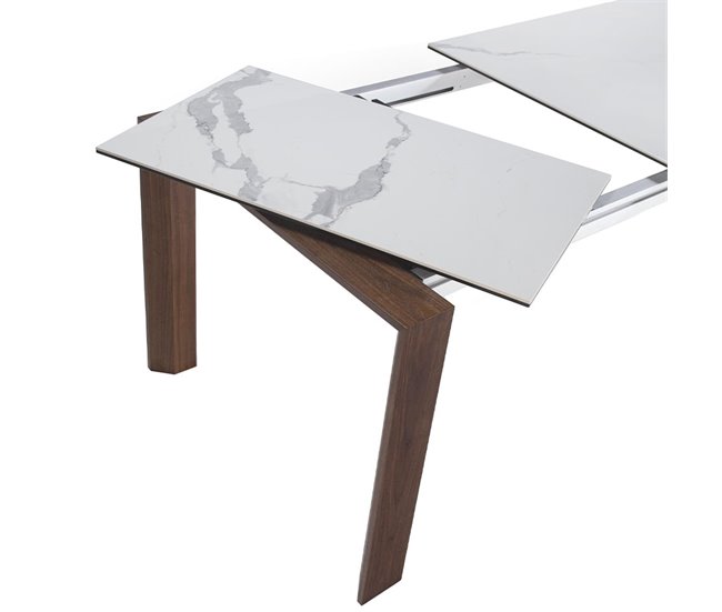 ANGEL CERDA Mesa de jantar extensível retangular mármore porcelânico e nogueira 235x90 Nogal