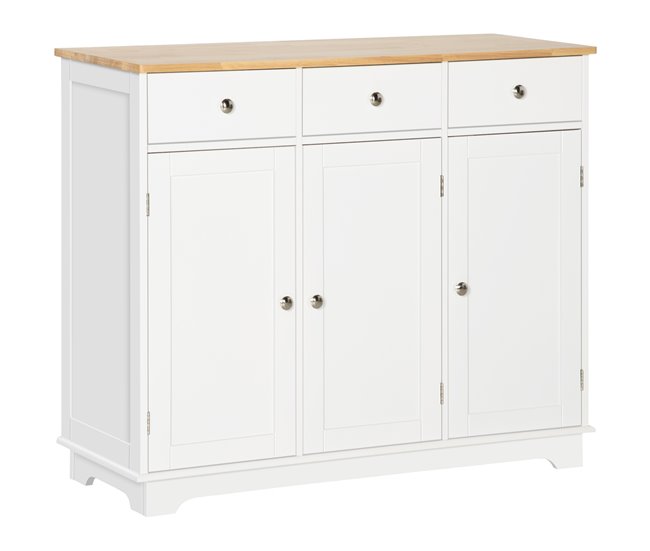 Aparador de Cozinha MDF e Madeira de Borracha HOMCOM 101 Branco