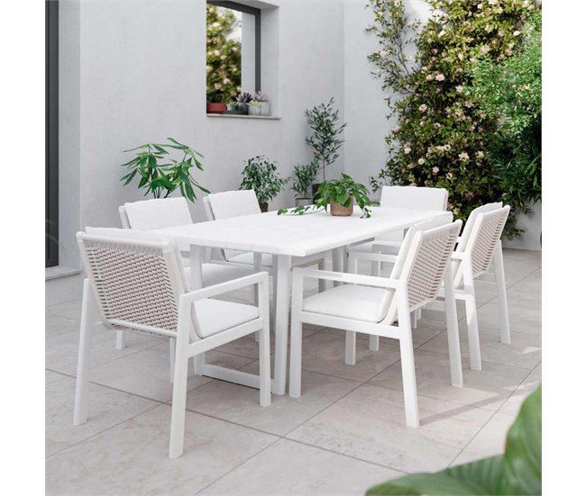 Set de jardim ONIX com mesa retangular e 6 cadeiras Branco