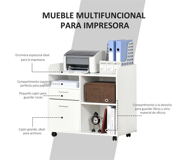 Armario para Impresora Melamina Vinsetto 80 Branco