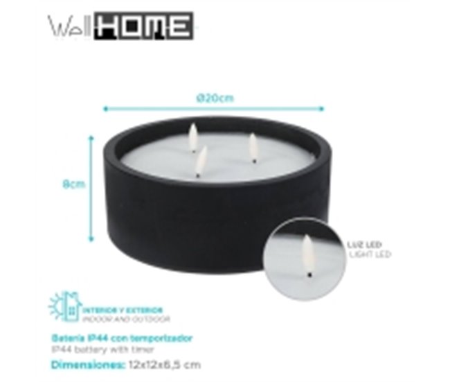 WELL HOME - Pacote de 3 velas LED redondas Preto