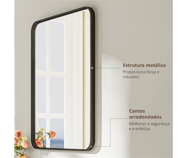 Espelho Casa de Banho Vidro e Metal HOMCOM, casa - casa de banho Preto