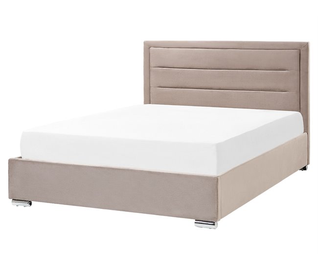 Beliani Cama com armazenamento Veludo ROUEN Cinza Escuro