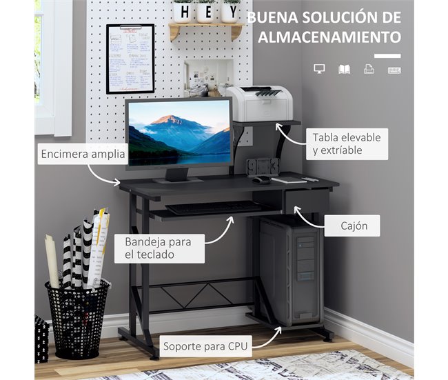 Mesa para Computador MDF e Metal HOMCOM, escritório - secretárias 90x50 Preto