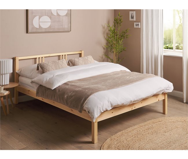 Beliani Cama Madera de pino VANNES 147x209 Branco