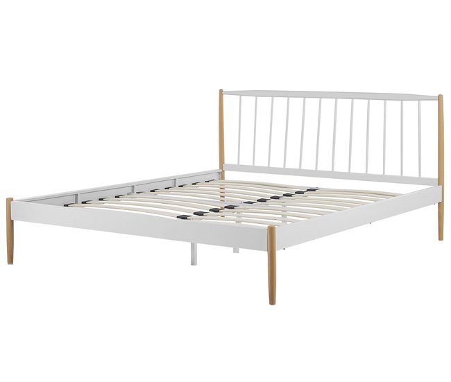 Beliani Cama com estrado Metal MAURS 187x209 Branco
