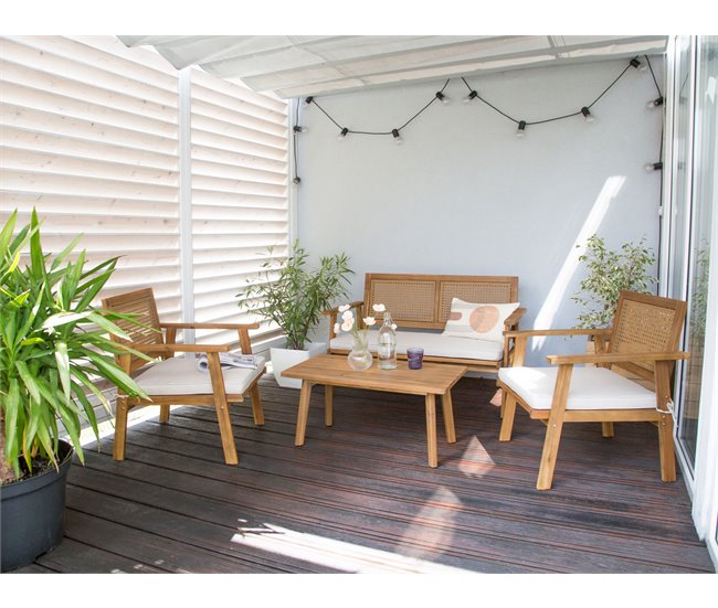 Beliani Conjunto lounge Madeira de acácia ARENELLA Bege
