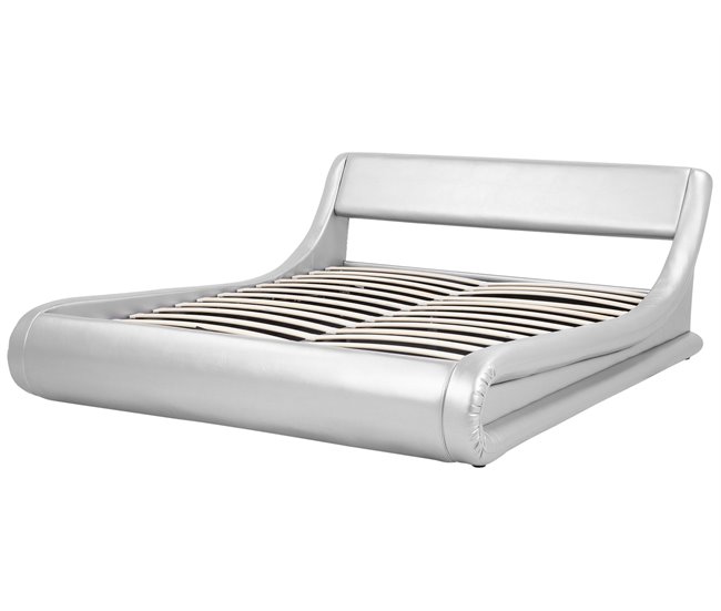 Beliani Cama com estrado Pele sintética AVIGNON 205x221 Cinza