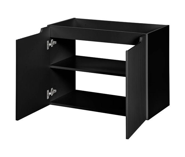 Móvel de casa de banho para lavatório Newport com 3 portas 100 Preto/ Madeira