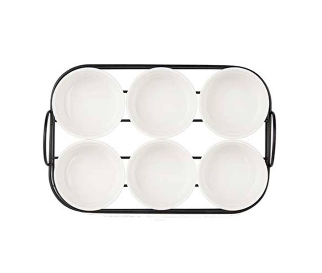 Conjunto de 6 aperitivos + suporte em porcelana coleção VESSIA Branco