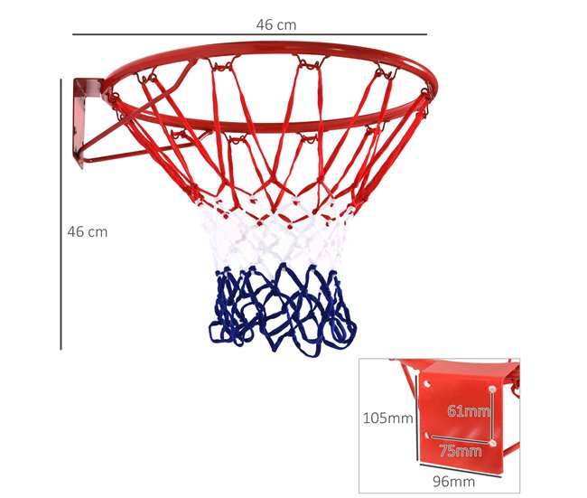 Cesta de Basquetebol Metal e Nylon HOMCOM Multicor