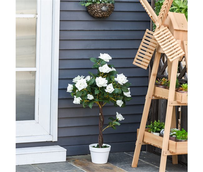 Árvore de Camélia Artificial PE, PP, Cimento, Tecido Outsunny Branco