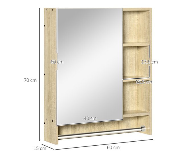 Armário Casa de Banho com Espelho MDF e Vidro kleankin Castanho