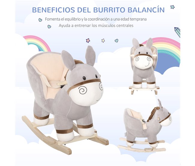 Baloiço Infantil Madeira de Álamo, Metal e Pelúcia HOMCOM Cinza