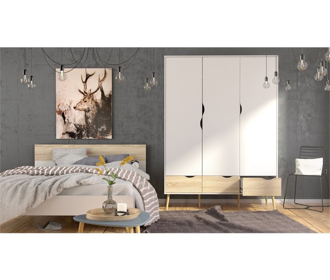 Roupeiro DELTA portas batentes e 3 gavetas 147x200cm branco Branco