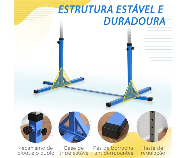 Barra de Ginástica Aço e Madeira de Faia HOMCOM Azul