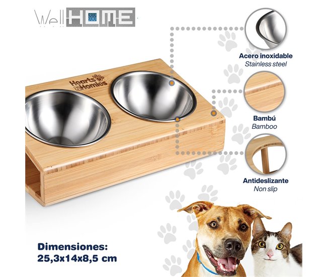 Cama para animais de estimação + comedouro duplo Castanho