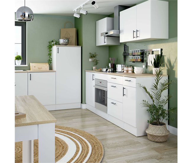 Módulo Base de Cozinha Moderna Kira Branco/ Madeira