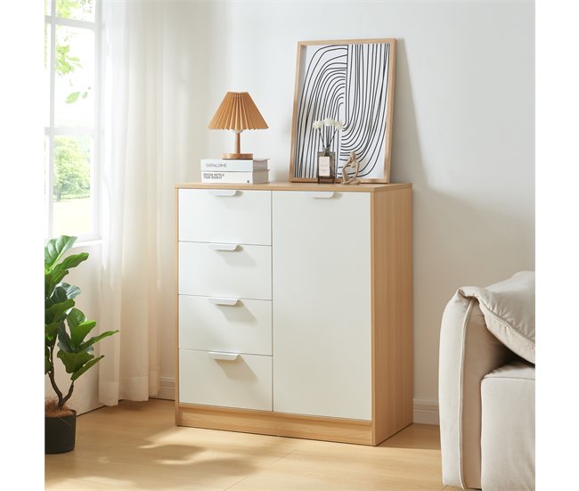 Aparador Varkaus com 4 gavetas + 1 porta MDF 80 Carvalho