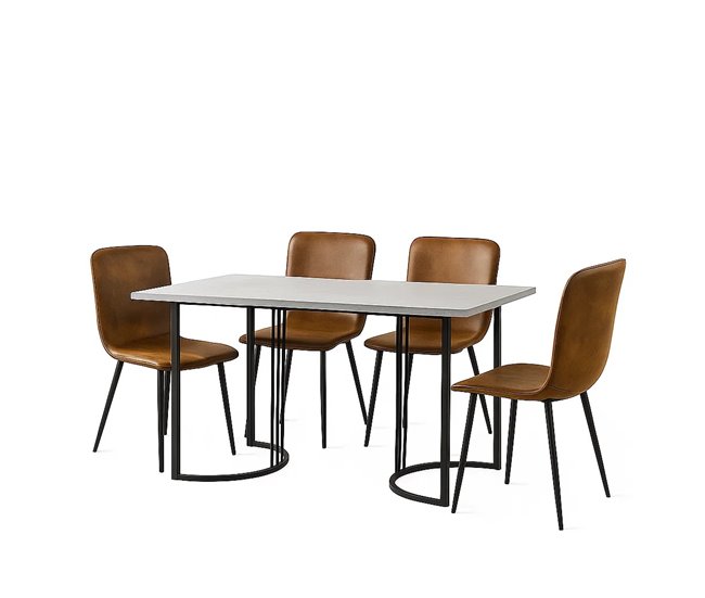 Conjunto mesa retangular mármore cinza + 4 cadeiras vintage