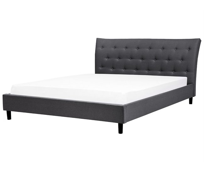 Beliani Cama com estrado Poliéster SAVERNE 197x228 Cinza Claro