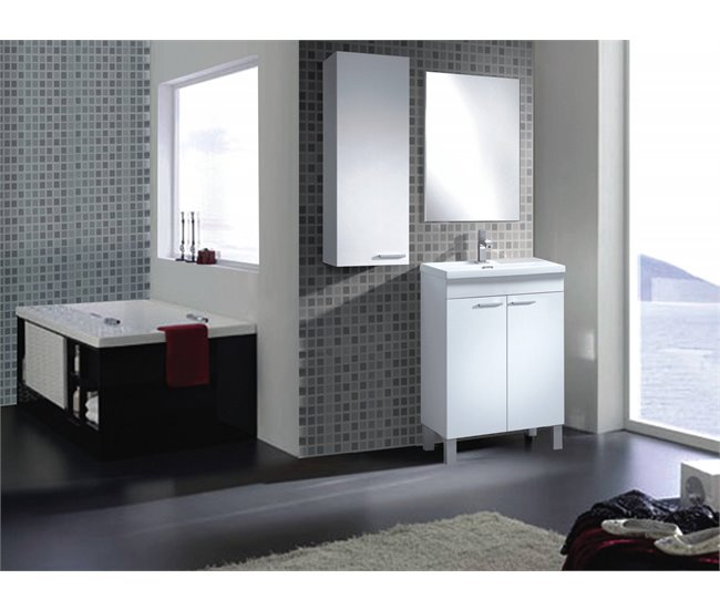 Armário de casa de banho com 2 portas e espelho Dkolaro 50 Branco