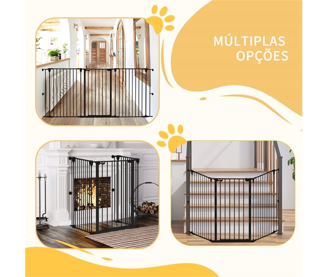 Barreira para Cães Aço e Plástico PawHut Preto