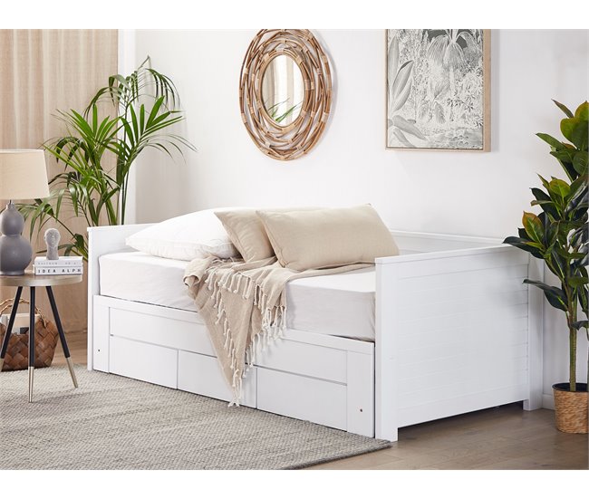 Beliani Cama com estrado Madeira de seringueira CAHORS 186x209 Branco