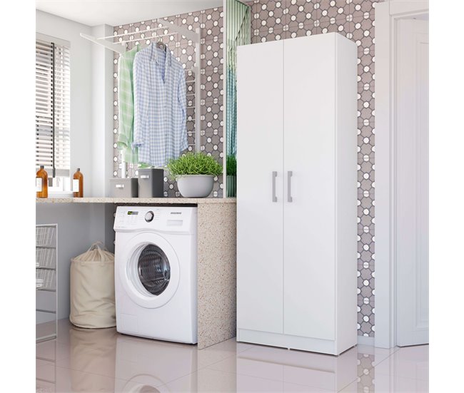 Armário auxiliar alto multiuso com 2 portas dobráveis Branco