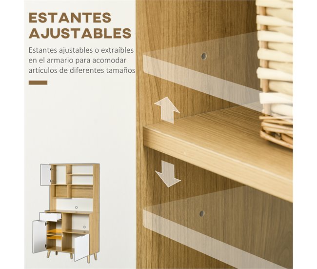 Armário de Cozinha Melamina de Madeira e Madeira de Pinho HOMCOM Castanho