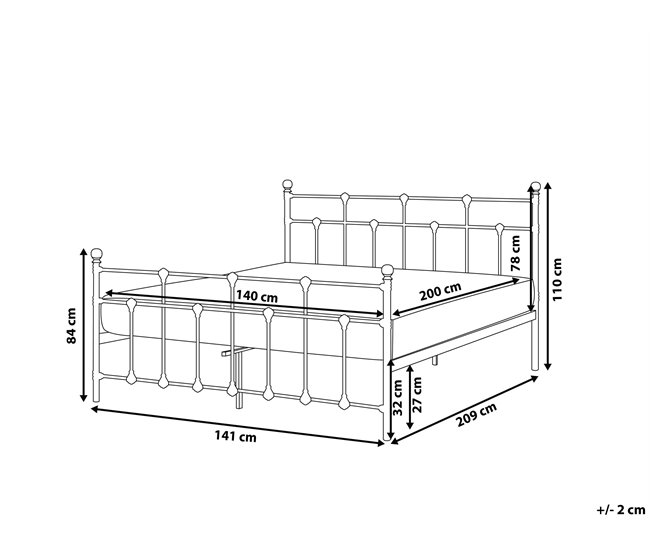 Beliani Cama com estrado Metal LYNX 141x209 Preto