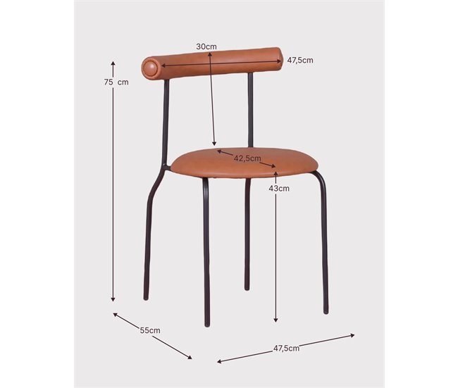 Cadeira de jantar  estofada em couro sintético - Elbow Castanho