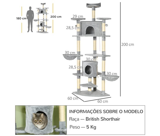 Árvore Arranhador para Gatos Cinza
