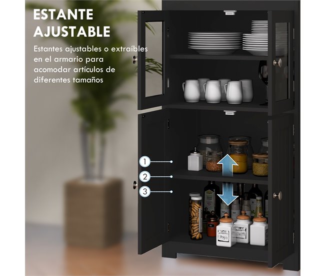 Armário de Cozinha MDF e Vidro Temperado HOMCOM Preto
