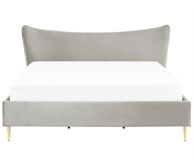 Beliani Cama Terciopelo CHALEIX 188x212 Cinza Claro