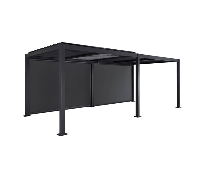 Pérgola bioclimática, alumínio e aço, lâminas orientáveis 574x272 Cinza