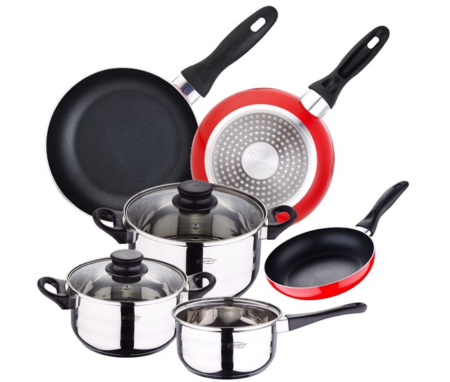 5 peças Conjunto de bateria de cozinha + 3 panelas Cromada