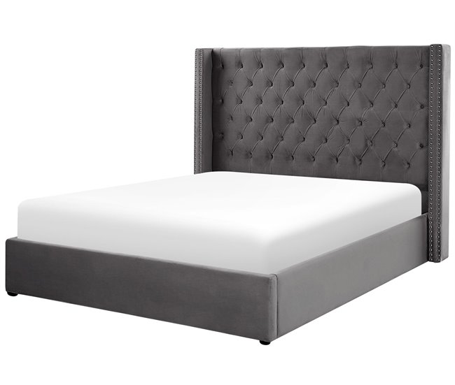 Beliani Cama com armazenamento Veludo LUBBON 210x217 Cinza